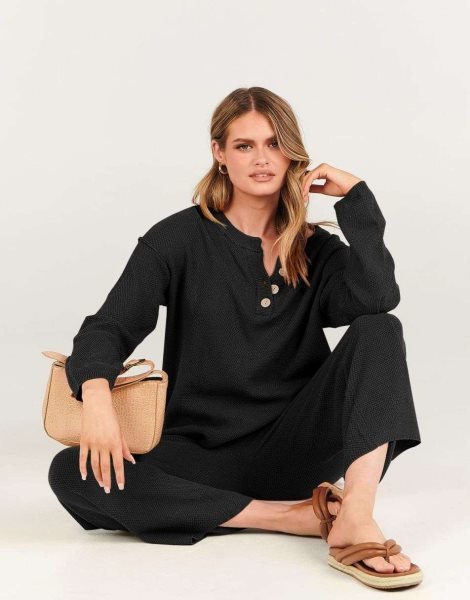 Women 2 Piece Outfits Oversized Knit Loungewear Loose Slouchy Sweater Set 2023 Fall Trendy Matching Lounge Sets