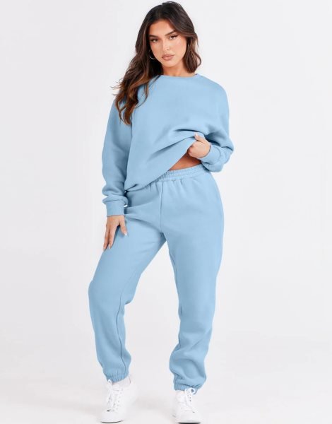 Women's Two Piece Outfits Long Sleeve Crewneck Sweatsuit with Jogger Pants Lounge Sets with Pockets