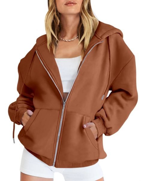 Women's Oversized Zip Up Hoodies Sweatshirts Y2K Clothes Teen Girl Fall Casual Drawstring Jackets with Pockets