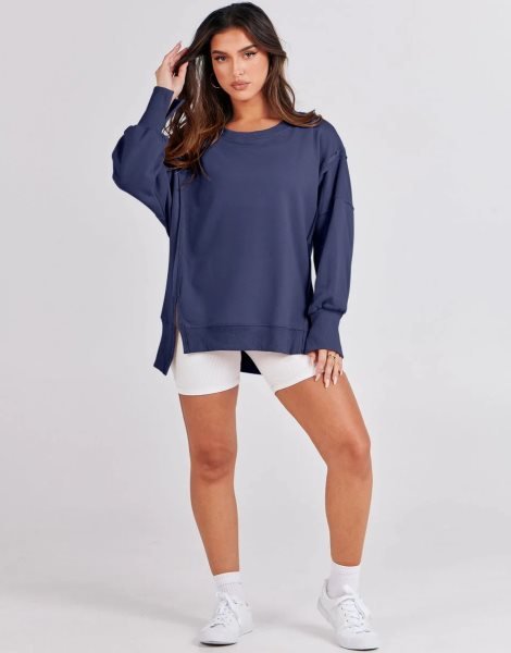 Women's Oversized Sweatshirt Crew Neck Long Sleeve Casual Slit Sloucthy Pullover Top Fall Clothes
