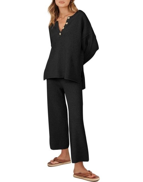 Women 2 Piece Outfits Oversized Knit Loungewear Loose Slouchy Sweater Set 2023 Fall Trendy Matching Lounge Sets