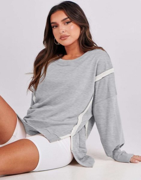 Women's Oversized Sweatshirt Crew Neck Long Sleeve Casual Slit Sloucthy Pullover Top Fall Clothes