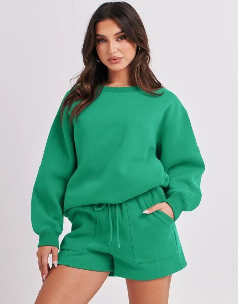 Women 2 Piece Outfits Sweatsuit Oversized Sweatshirt & Lounge Shorts 2023 Casual Cozy Pajamas Tracksuit Set