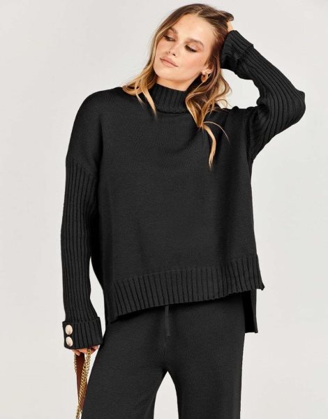 Women's Two Piece Outfits Sweater Sets Long Sleeve Knit Pullover and Wide Leg Pants Lounge Sets