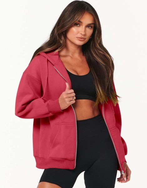 Women's Oversized Zip Up Hoodies Sweatshirts Y2K Clothes Teen Girl Fall Casual Drawstring Jackets with Pockets