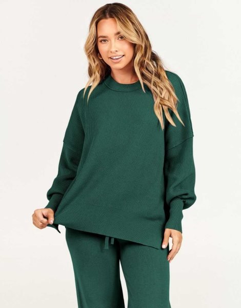 Women 2 Piece Outfits Sweatsuit Oversized Sweater Set & Wide Leg Pants Fall Chunky Lounge Set