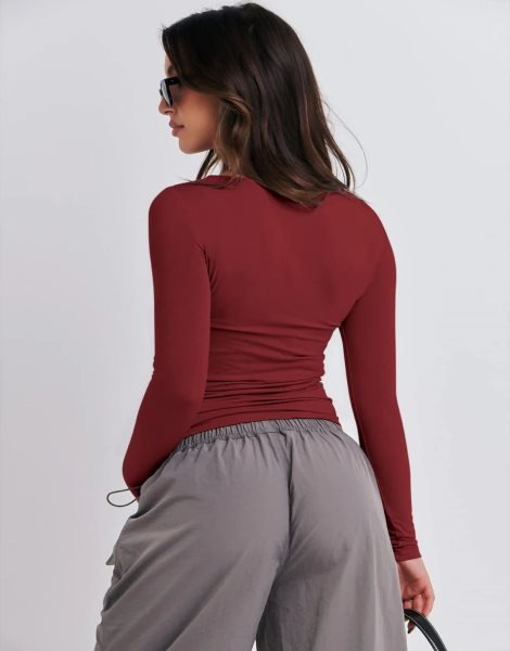 Women Long Sleeve Slim Fit Crop Top Going Out Tight T-Shirt Trendy Tees Streetwear