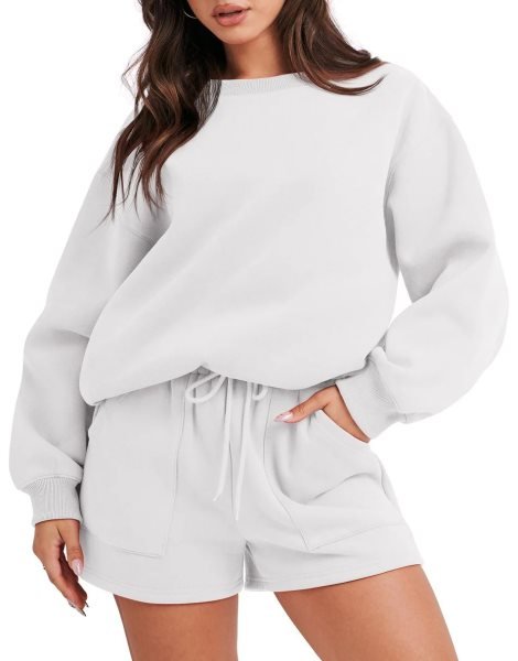 Women 2 Piece Outfits Sweatsuit Oversized Sweatshirt & Lounge Shorts 2023 Casual Cozy Pajamas Tracksuit Set
