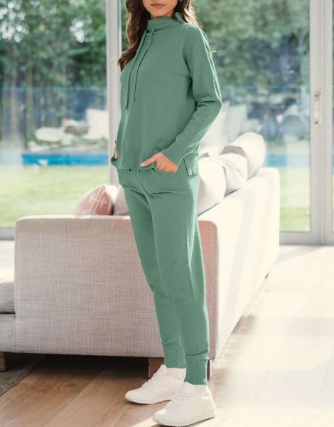 Women's Two Piece Outfits Long Sleeve Turtleneck Pullover Top & Drawstring Pants Sweatsuit Lounge Set