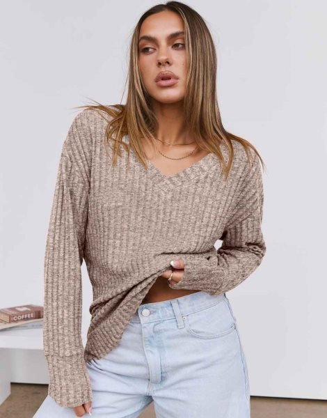 Long Sleeve Shirts for Women V Neck Casual Fall Tops Loose Fit Lightweight Sweaters Tunic Fashion 2024 Clothes