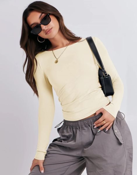 Women Long Sleeve Slim Fit Crop Top Going Out Tight T-Shirt Trendy Tees Streetwear