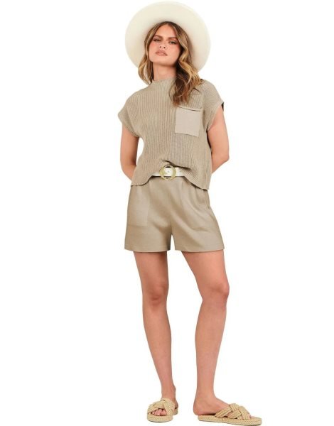 Women's Two Piece Outfits Sweater Short Sets Knit Pullover Tops and Shorts Lounge Set Tracksuit