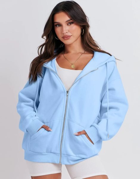 Women's Oversized Zip Up Hoodies Sweatshirts Y2K Clothes Teen Girl Fall Casual Drawstring Jackets with Pockets
