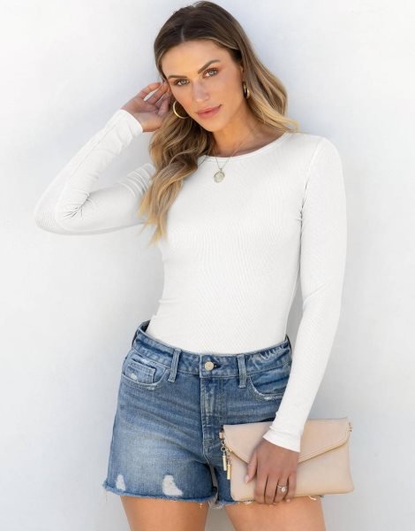 Women Long Sleeve Crewneck Rib Knit Slim Fit Shirts Basic Tee Tops 2024 Casual T-Shirt Going Out Workout Outfits