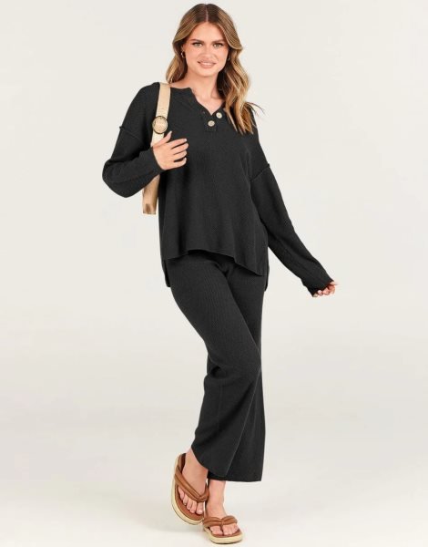 Women 2 Piece Outfits Oversized Knit Loungewear Loose Slouchy Sweater Set 2023 Fall Trendy Matching Lounge Sets