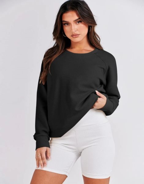 Women's Sweatshirts Long Sleeve Tunic Tops Crew Neck Soft Pullover With Side Zipper Shirt Clothes 2023