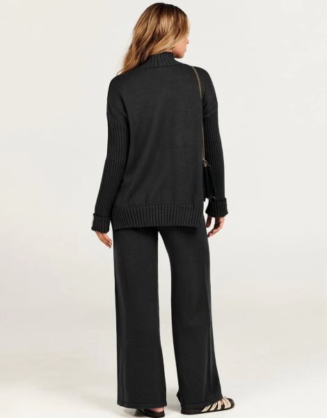 Women's Two Piece Outfits Sweater Sets Long Sleeve Knit Pullover and Wide Leg Pants Lounge Sets