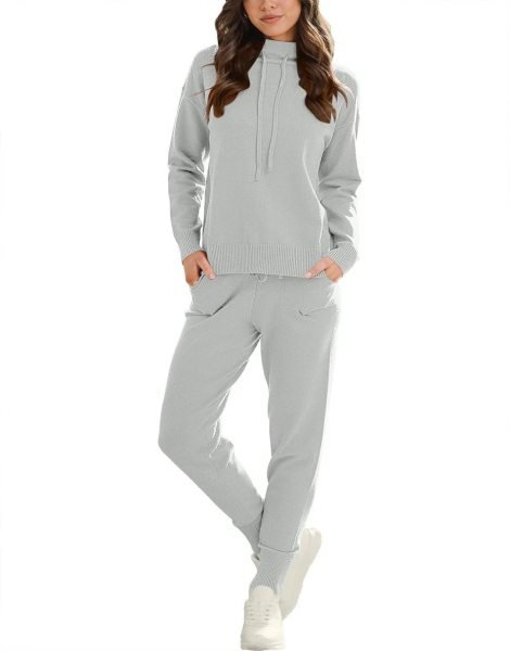 Women's Two Piece Outfits Long Sleeve Turtleneck Pullover Top & Drawstring Pants Sweatsuit Lounge Set