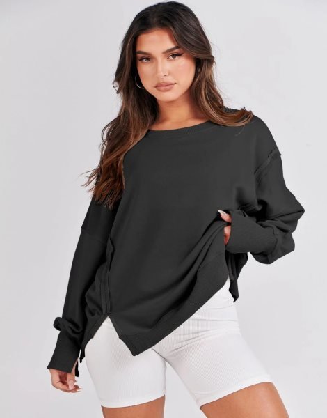 Women's Oversized Sweatshirt Crew Neck Long Sleeve Casual Slit Sloucthy Pullover Top Fall Clothes
