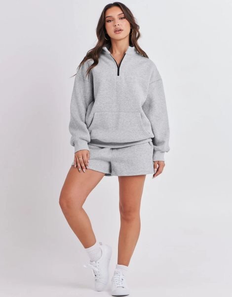 Sweatsuit Oversized Half Zip Collared Sweatshirt & Short Lounge Wear Tacksuit Set