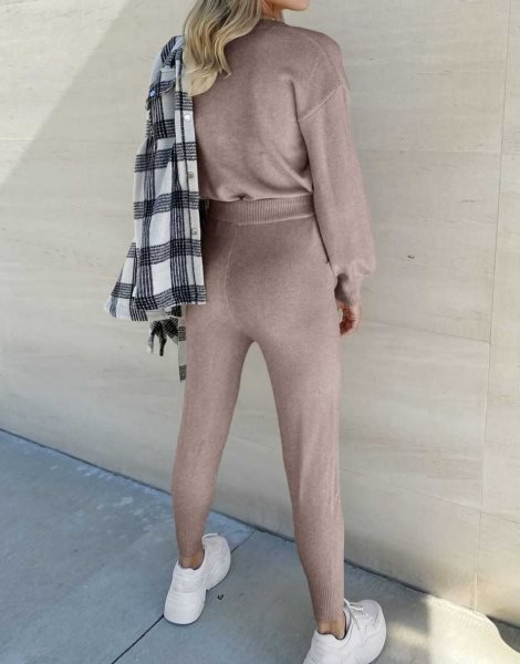 Women's Two Piece Outfits Sweater Sets Pullover and Drawstring Pants Lounge Sets