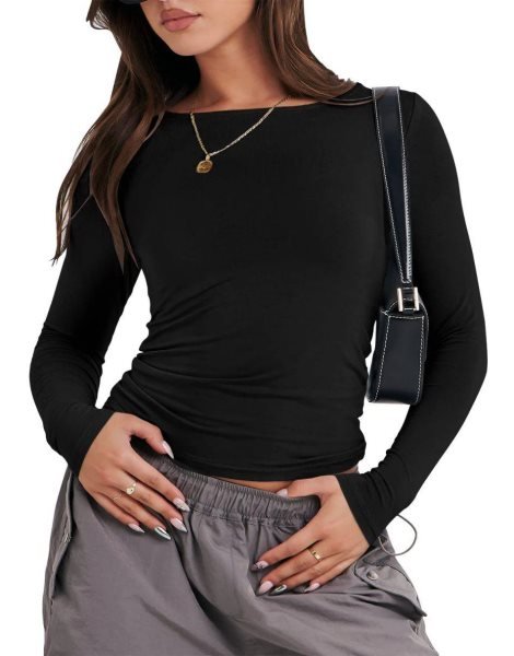 Women Long Sleeve Slim Fit Crop Top Going Out Tight T-Shirt Trendy Tees Streetwear
