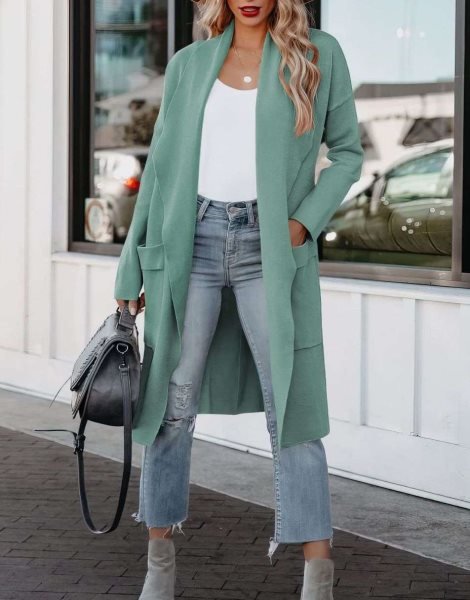 Women's Casual Long Sleeve Draped Open Front Knit Pockets Long Cardigan Jackets Sweater