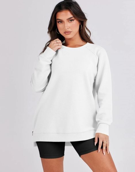 Women's Sweatshirts Long Sleeve Tunic Tops Crew Neck Soft Pullover With Side Zipper Shirt Clothes 2023