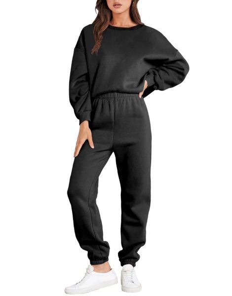 Women's Two Piece Outfits Long Sleeve Crewneck Sweatsuit with Jogger Pants Lounge Sets with Pockets