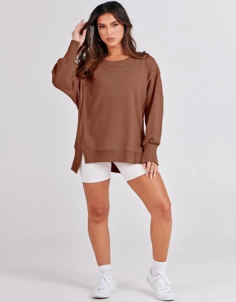 Women's Oversized Sweatshirt Crew Neck Long Sleeve Casual Slit Sloucthy Pullover Top Fall Clothes