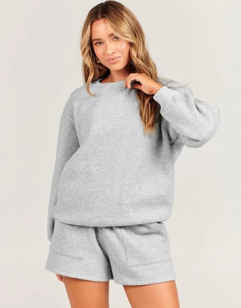 Women 2 Piece Outfits Sweatsuit Oversized Sweatshirt & Lounge Shorts 2023 Casual Cozy Pajamas Tracksuit Set