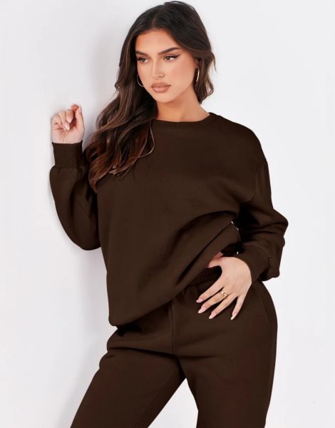 Women's Two Piece Outfits Long Sleeve Crewneck Sweatsuit with Jogger Pants Lounge Sets with Pockets