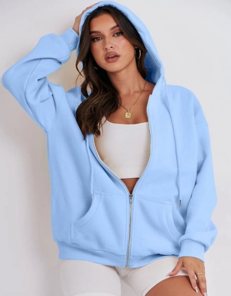 Women's Oversized Zip Up Hoodies Sweatshirts Y2K Clothes Teen Girl Fall Casual Drawstring Jackets with Pockets