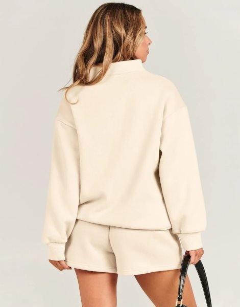 Sweatsuit Oversized Half Zip Collared Sweatshirt & Short Lounge Wear Tacksuit Set