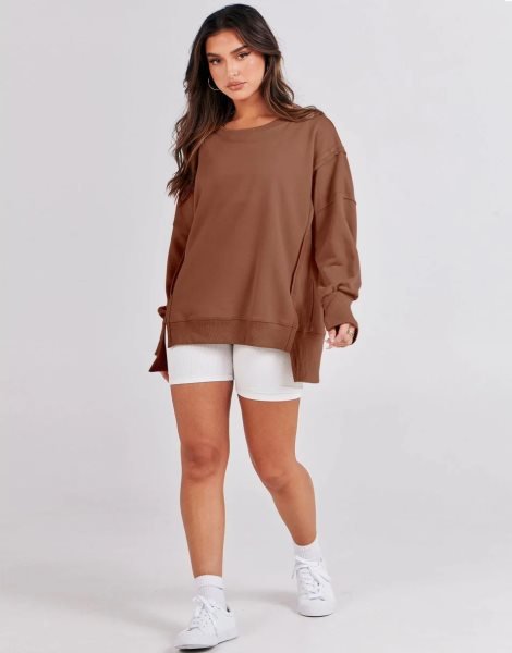 Women's Oversized Sweatshirt Crew Neck Long Sleeve Casual Slit Sloucthy Pullover Top Fall Clothes