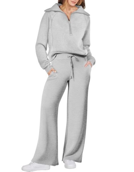 Women 2 Piece Outfits Sweatsuit Set 2023 Fall Oversized Half Zip Sweatshirt Wide Leg Sweatpant Lounge Set Tracksuit