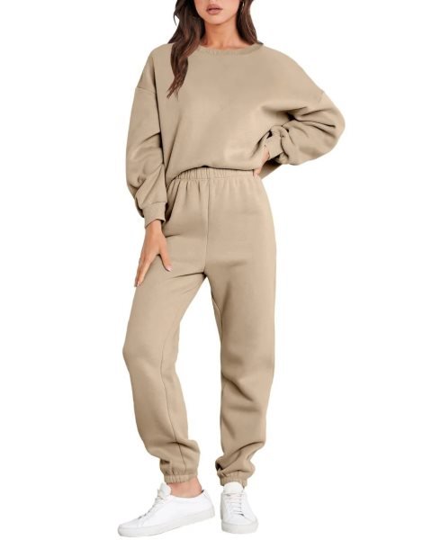 Women's Two Piece Outfits Long Sleeve Crewneck Sweatsuit with Jogger Pants Lounge Sets with Pockets