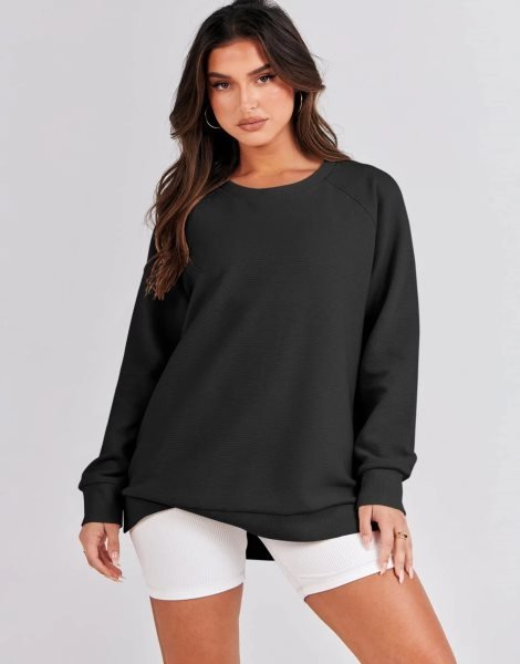 Women's Sweatshirts Long Sleeve Tunic Tops Crew Neck Soft Pullover With Side Zipper Shirt Clothes 2023