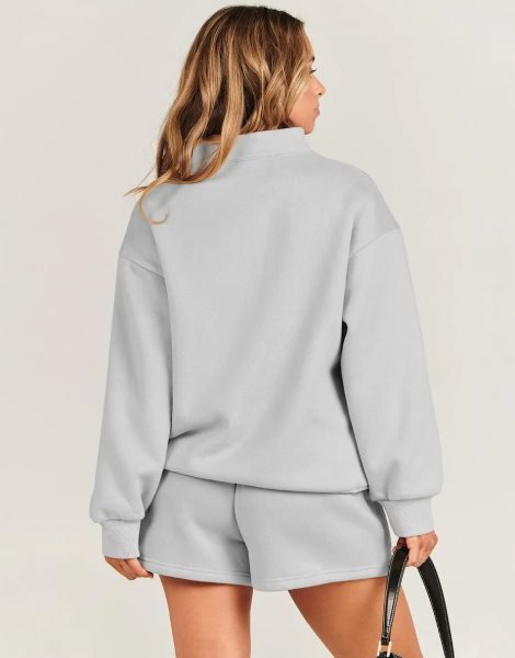 Sweatsuit Oversized Half Zip Collared Sweatshirt & Short Lounge Wear Tacksuit Set