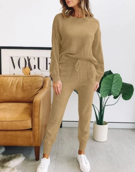 Women's Two Piece Outfits Sweater Sets Pullover and Drawstring Pants Lounge Sets