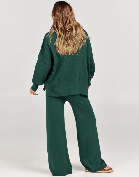 Women 2 Piece Outfits Sweatsuit Oversized Sweater Set & Wide Leg Pants Fall Chunky Lounge Set