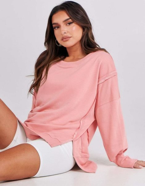 Women's Oversized Sweatshirt Crew Neck Long Sleeve Casual Slit Sloucthy Pullover Top Fall Clothes