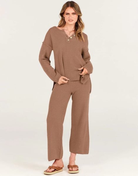 Women 2 Piece Outfits Oversized Knit Loungewear Loose Slouchy Sweater Set 2023 Fall Trendy Matching Lounge Sets