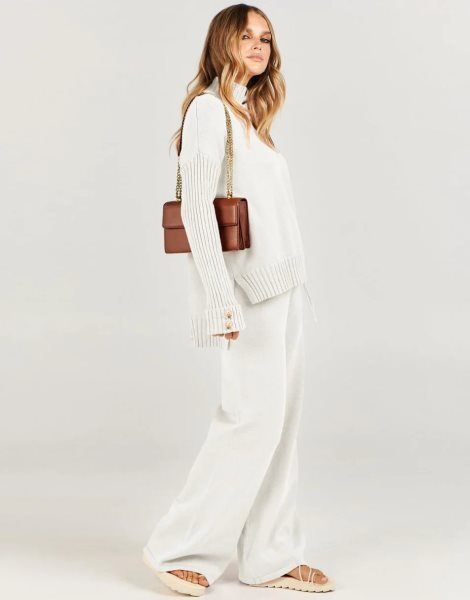 Women's Two Piece Outfits Sweater Sets Long Sleeve Knit Pullover and Wide Leg Pants Lounge Sets