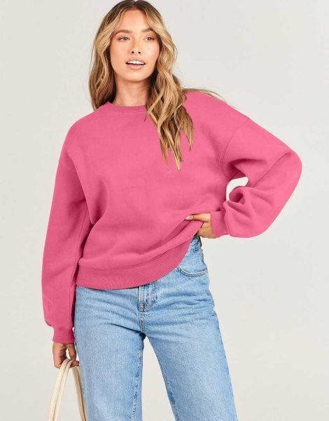 Women's Long Sleeve Sweatshirt Casual Crewneck Loose Fit Pullover Hoodie Fleece Fall Tops