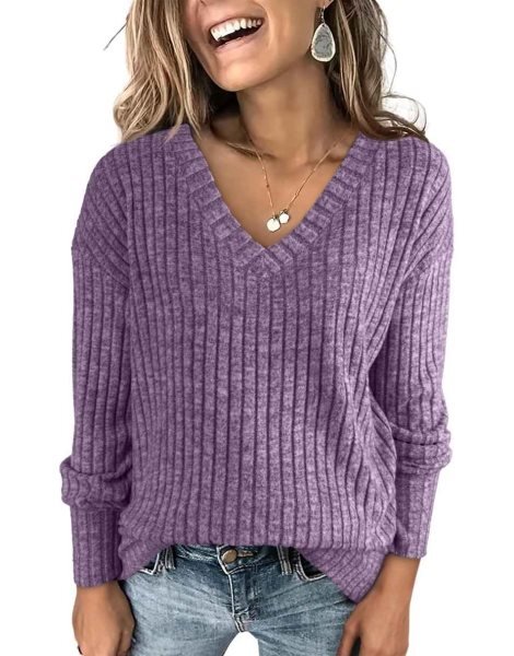 Long Sleeve Shirts for Women V Neck Casual Fall Tops Loose Fit Lightweight Sweaters Tunic Fashion 2024 Clothes