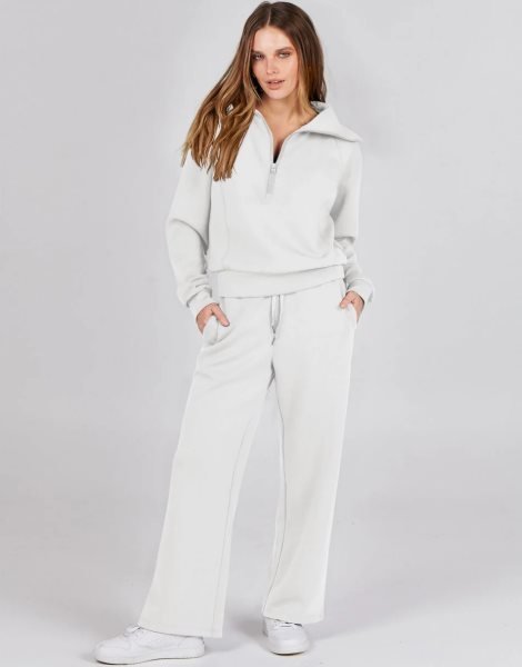 Women 2 Piece Outfits Sweatsuit Set 2023 Fall Oversized Half Zip Sweatshirt Wide Leg Sweatpant Lounge Set Tracksuit