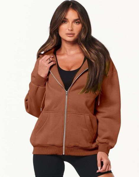 Women's Oversized Zip Up Hoodies Sweatshirts Y2K Clothes Teen Girl Fall Casual Drawstring Jackets with Pockets