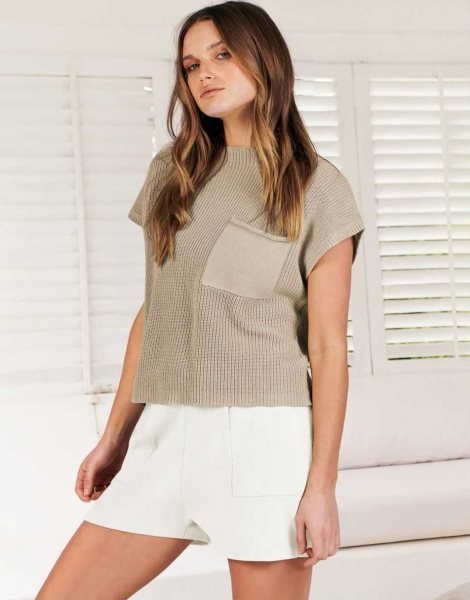 Women's Two Piece Outfits Sweater Short Sets Knit Pullover Tops and Shorts Lounge Set Tracksuit