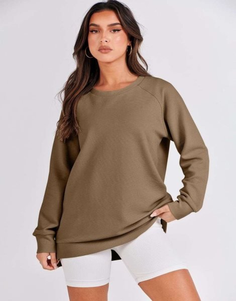 Women's Sweatshirts Long Sleeve Tunic Tops Crew Neck Soft Pullover With Side Zipper Shirt Clothes 2023